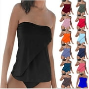 Fanxing Women Tankini Two Pieces Swimsuit Plus Size Tankinis Sets Push Up Tummy Control 2 Pcs Tummy Control Bathing Suits Swimwear Tankini Tops \u0026 Bottoms Light Blue,XXXXXL